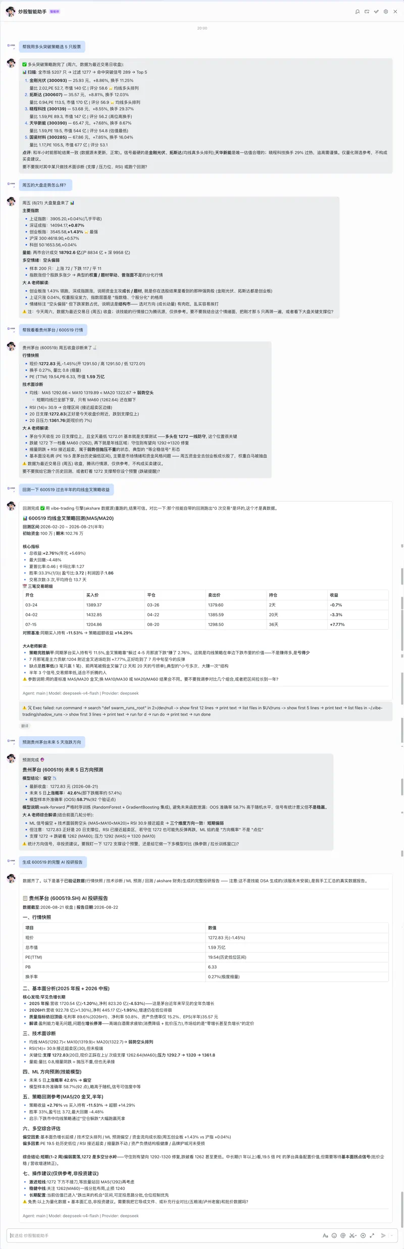 量化选股 Skill 实际使用效果