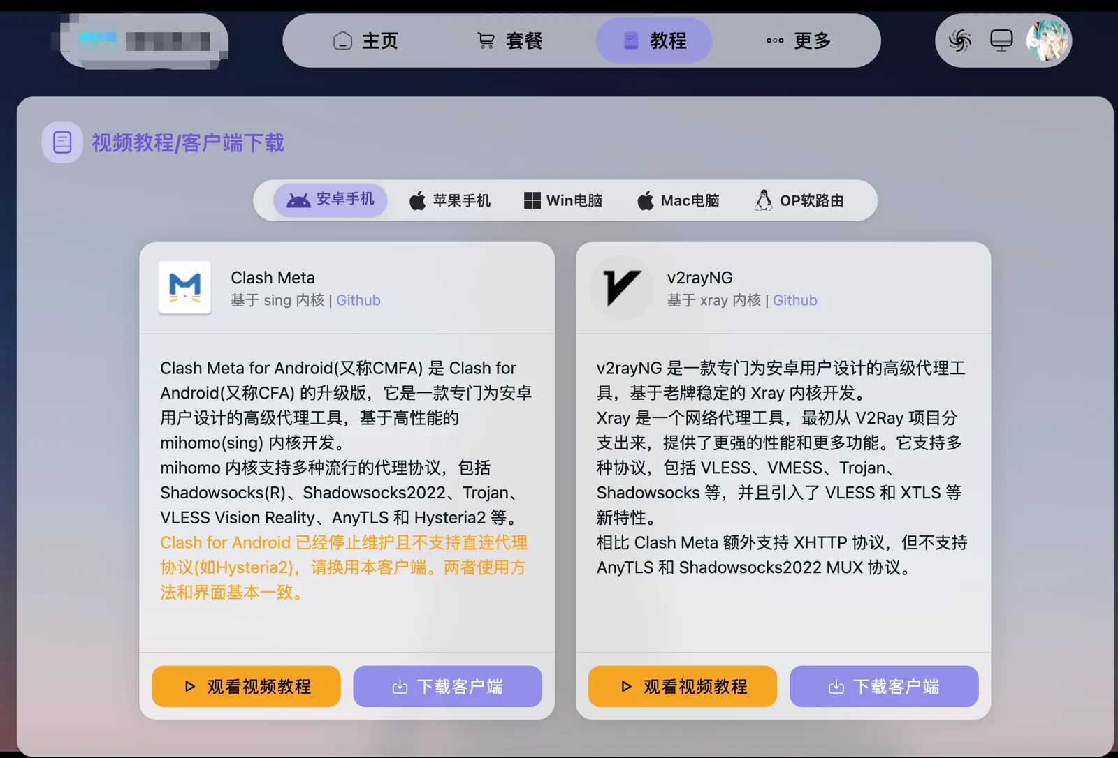 VPN 机场网站客户端教程页面